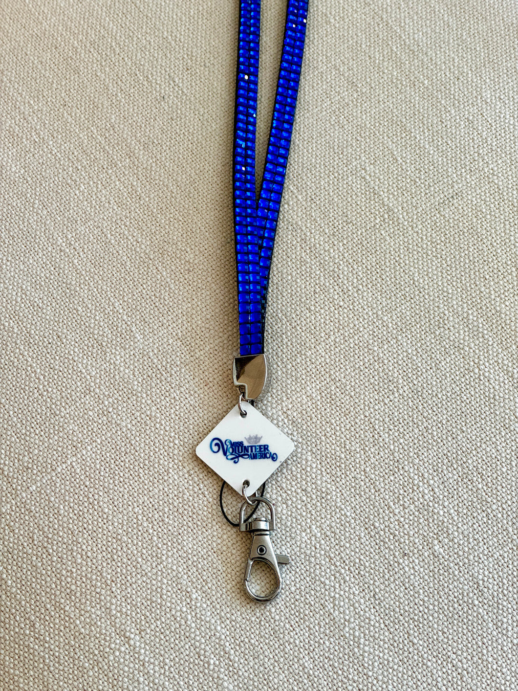 Lanyard blue rhinestone with Miss Volunteer America logo