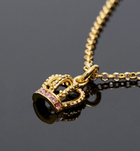 Load image into Gallery viewer, Necklace Three-Dimensional Small Gold King's Crown with Pink Stones
