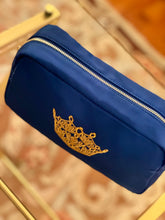 Load image into Gallery viewer, Cosmetic Bag Makeup Accessory Bag Cobalt Blue with Embroidered MVA Crown
