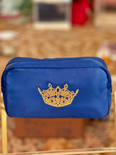 Load image into Gallery viewer, Cosmetic Bag Makeup Accessory Bag Cobalt Blue with Embroidered MVA Crown
