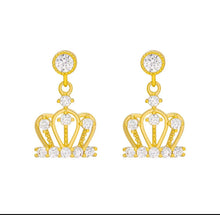 Load image into Gallery viewer, Earrings--Dainty 14K Gold Small Dangle Crown Earrings
