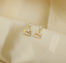 Load image into Gallery viewer, Earrings--Dainty 14K Gold Small Dangle Crown Earrings
