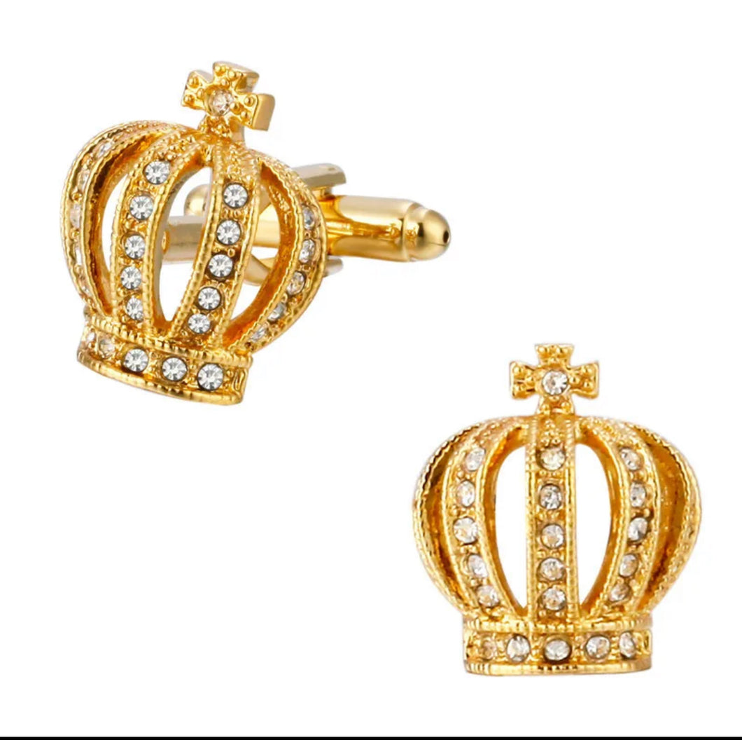 Mens Kings Crown Stoned Cufflinks