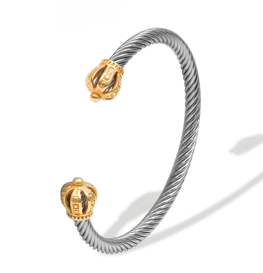 Bracelet Crown Cable Cord Cuff in Silver and Gold
