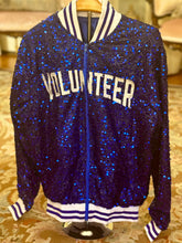 Load image into Gallery viewer, Jacket Cobalt Zip Up Embroidered Sequin Volunteer Varsity Jacket
