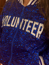 Load image into Gallery viewer, Jacket Cobalt Zip Up Embroidered Sequin Volunteer Varsity Jacket
