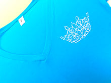 Load image into Gallery viewer, T-Shirt Turquoise V-neck with rhinestone crown on left chest
