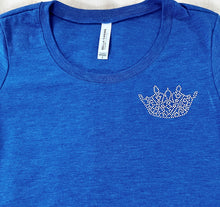 Load image into Gallery viewer, T-shirt Blue Heather with rhinestone crown on left chest
