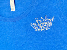 Load image into Gallery viewer, T-shirt Blue Heather with rhinestone crown on left chest
