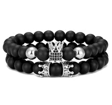 Load image into Gallery viewer, Mens Bracelet Black Onyx Matte Bead Kings Bracelet--Double Set in Silver
