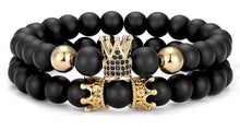 Load image into Gallery viewer, Mens Bracelet Black Onyx Matte Bead Kings Bracelet--Double Set in Gold
