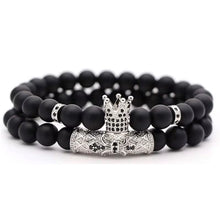 Load image into Gallery viewer, Mens Bracelet Black Onyx Matte Bead Kings Bracelet--Double Set in Silver
