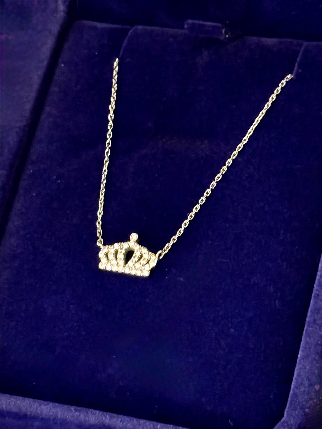 Necklace rhinestone crown miniature charm