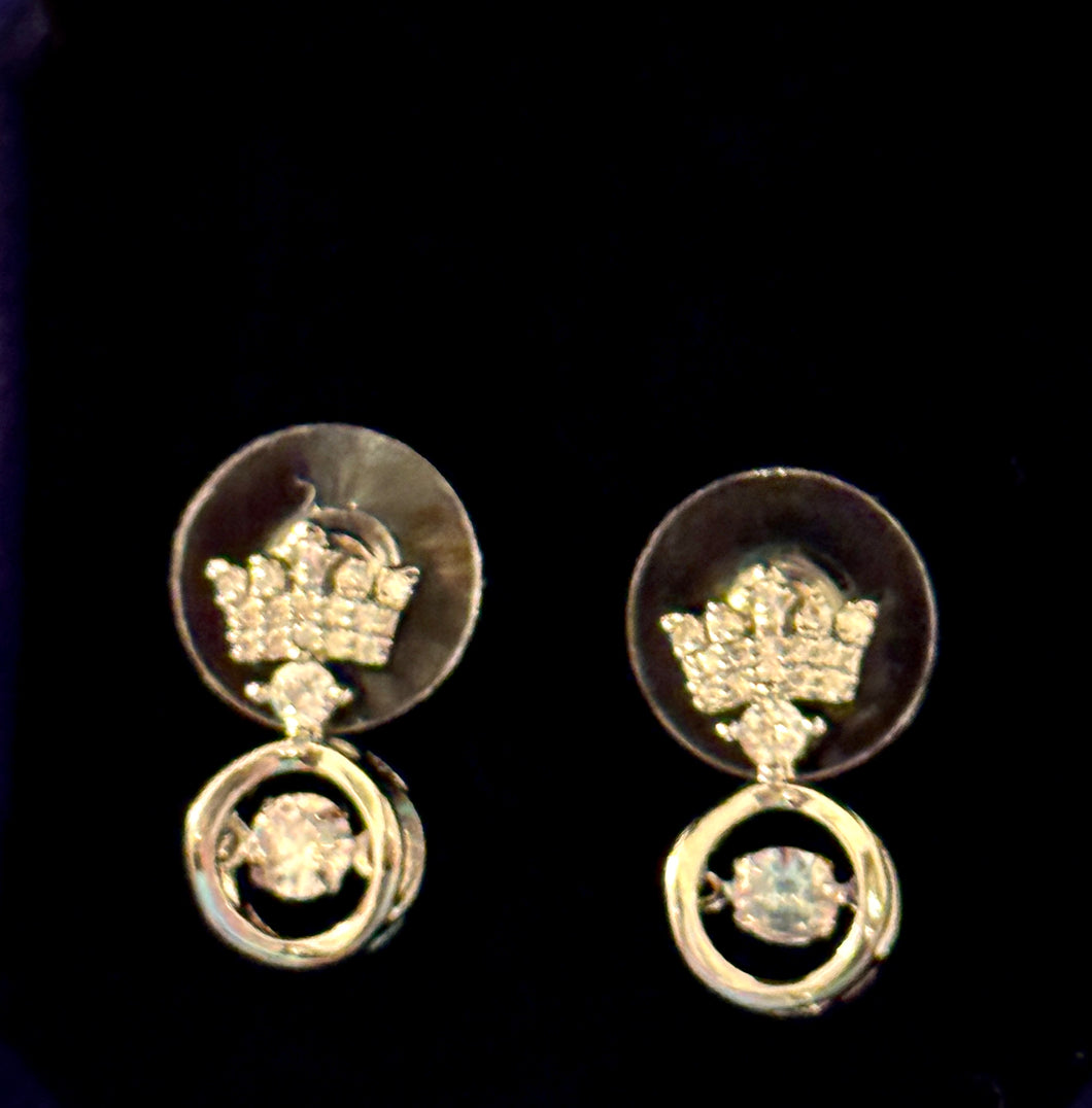 Earrings Miniature Dangle Crown earring with floating CZ diamond dangle