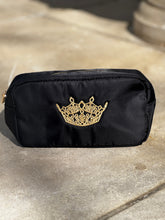 Load image into Gallery viewer, Cosmetic Bag Nylon bag Embroidered with Gold MVA Crown in Black
