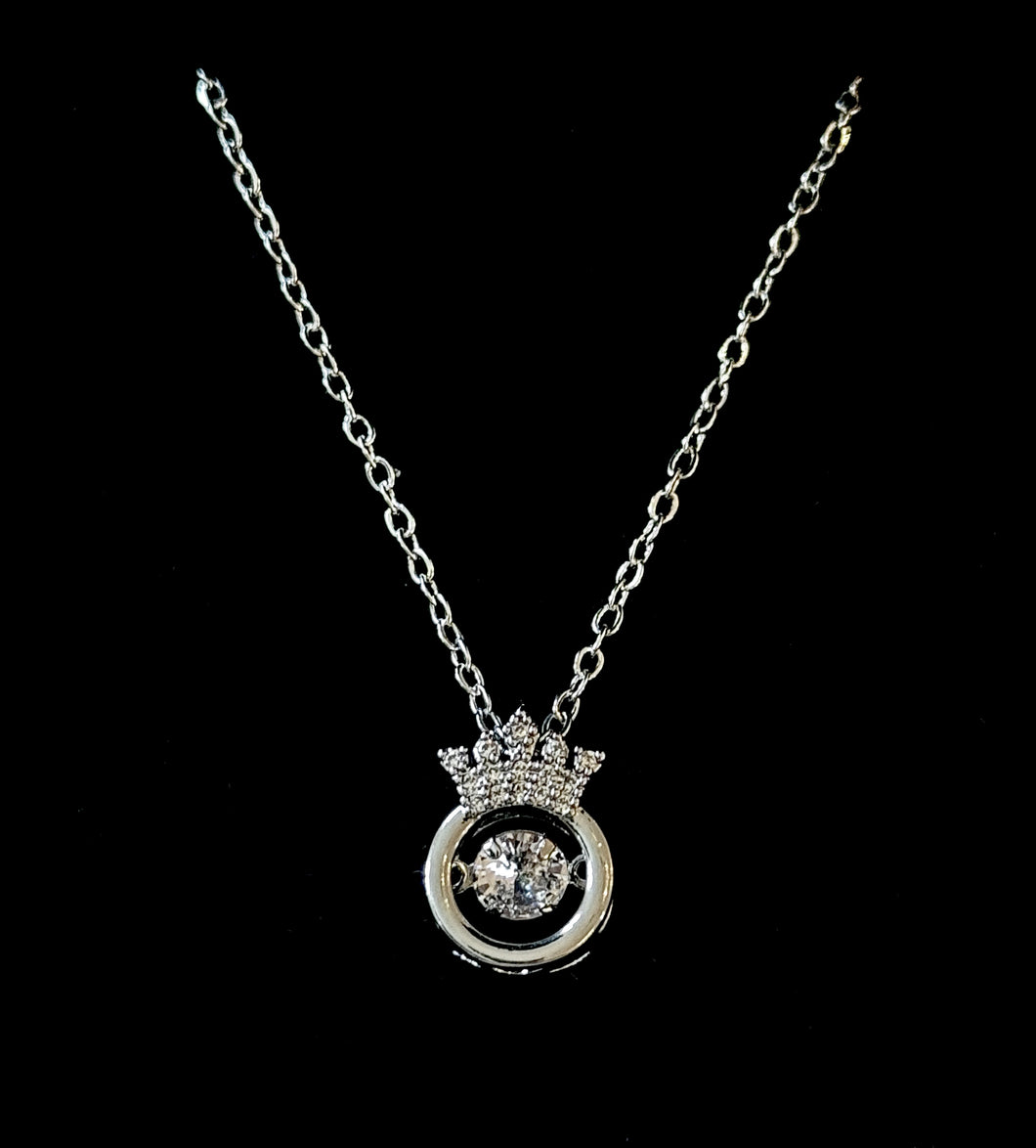 Necklace Rhinestone dangle crown--SILVER