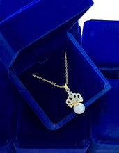 Load image into Gallery viewer, Necklace White Pearl with Gold Crown Top Pendant
