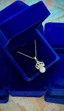 Load image into Gallery viewer, Necklace White Pearl with Gold Crown Top Pendant
