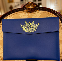 Load image into Gallery viewer, Notebook Portfolio Blue Leather with Gold Crown
