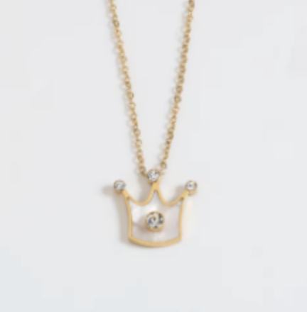 Necklace Gold Crown Pendant with Center Stone