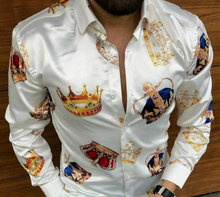 Load image into Gallery viewer, Men's Crown Button Down Silky Shirt-Navy/Black/White
