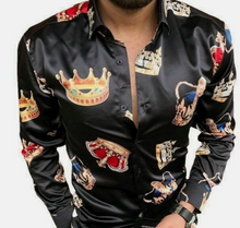 Load image into Gallery viewer, Men's Crown Button Down Silky Shirt-Navy/Black/White
