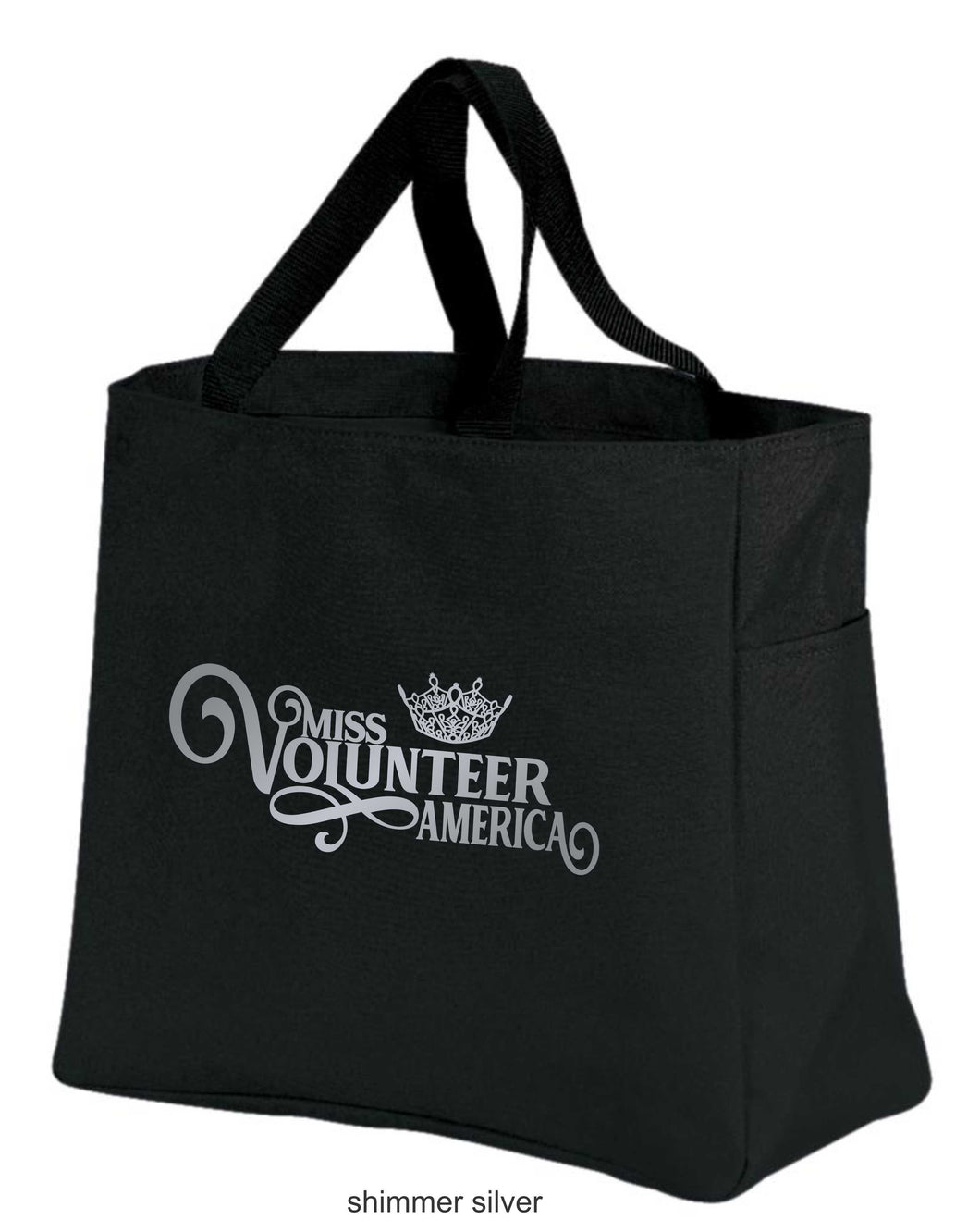 Tote Bag Black Canvas with top handles Silver Shimmer MVA Logo